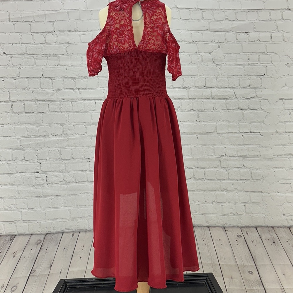 Girls Red Sparkle HiLo Romper chiffon overlay - Picture 3 of 5